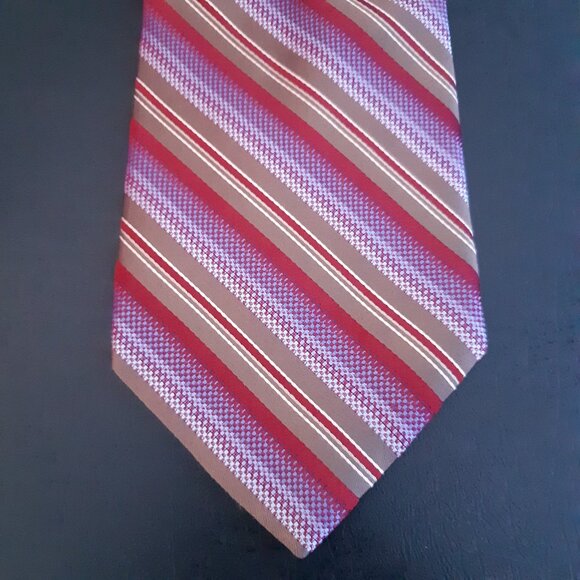 Bovet 100% Silk Diagonal Stripe Tie, Taupe, Maroon Red, Mauve & White - Picture 5 of 11